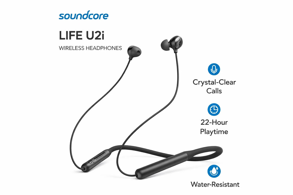 anker soundcore life u2i wireless neckband earphones – 22h playtime, ipx5 water resistant, high quality sound (black)