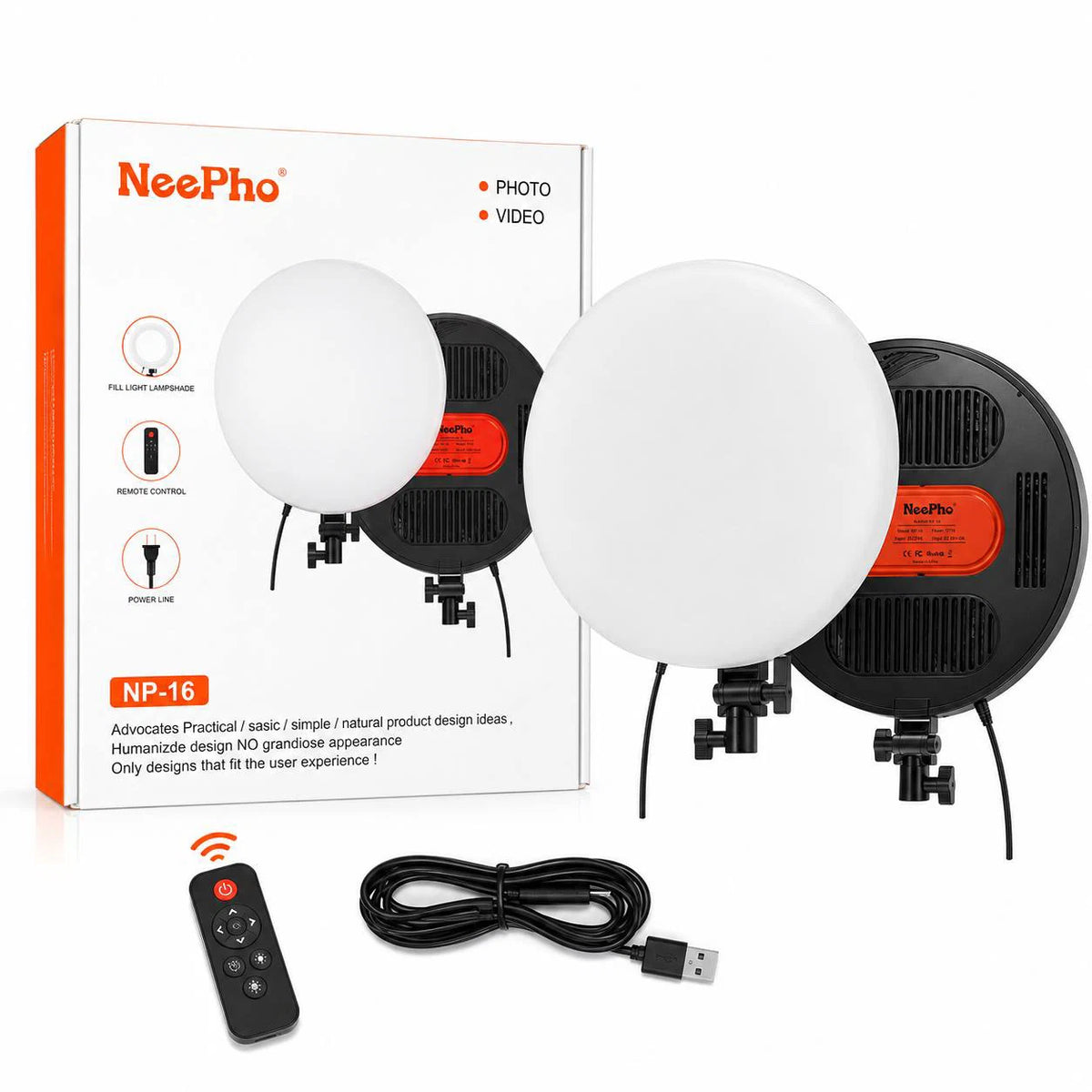 neepho np-16حلقة إضاءة احترافية (ring fill light) مزودة بجهاز تحكم، مناسبة للبث المباشر والتصوي