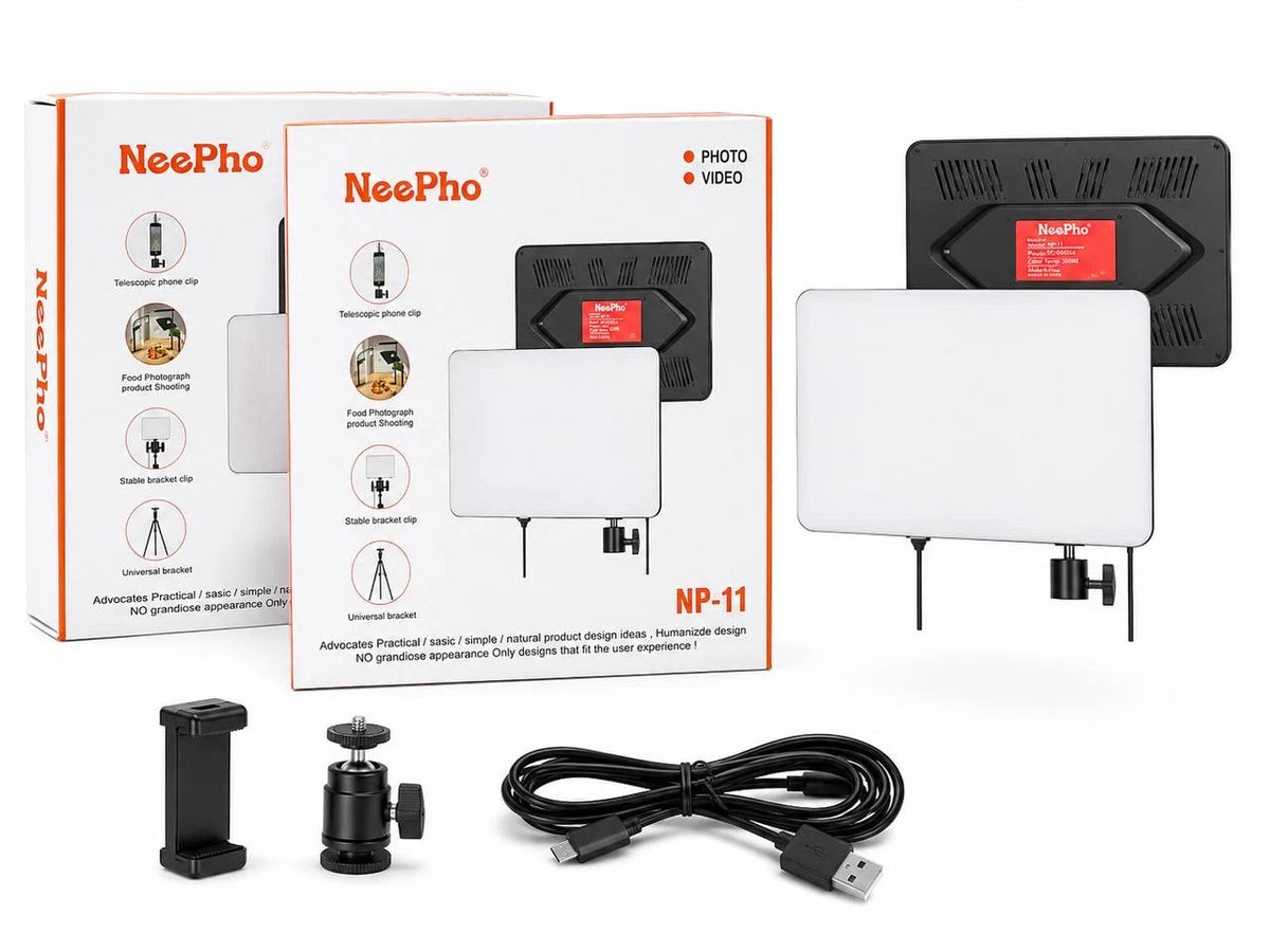 neepho np-11لوحة إضاءة led للتصوير مع حامل للهاتف، مناسبة لتصوير المنتجات وصناعة المحتوى والبث المباشر